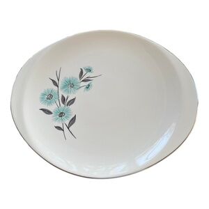 50SsCANONSBURG Mid-Century Modern Milkweed SilverEdged Platter Shabby Chic VTG